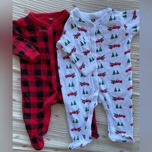 Lot of two Hudson Baby footie pajamas. Size 0-3 months